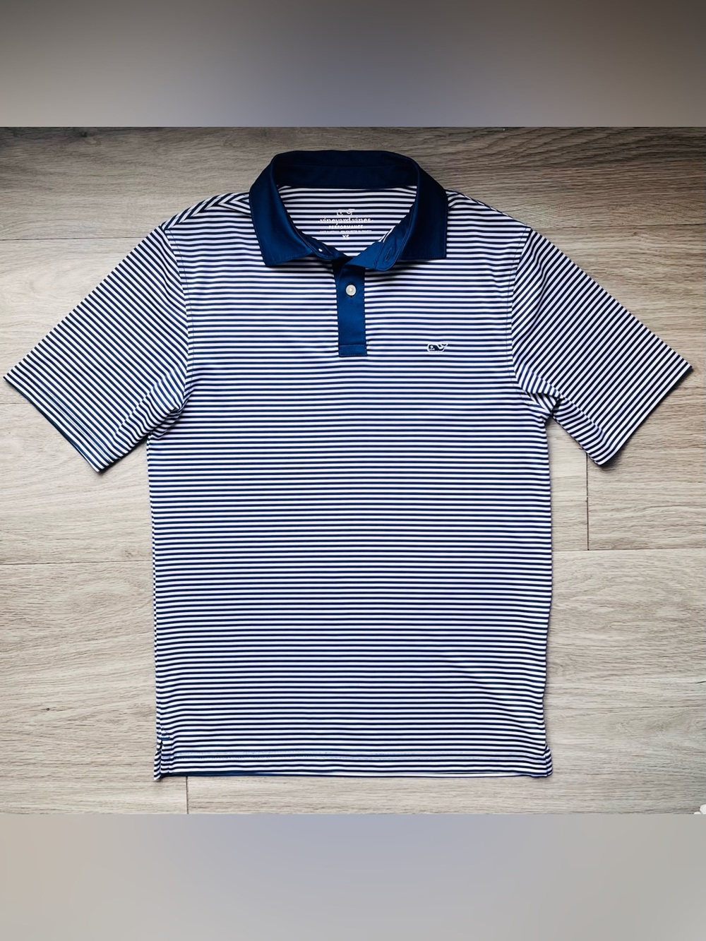 Men's Vineyard Vines Navy & White Striped Performance Polo - XS
